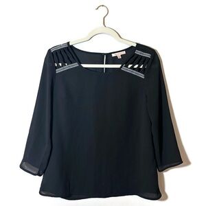 Skies are Blue Elegant Black 3/4 Sleeve Sheer Women's Top Size XS